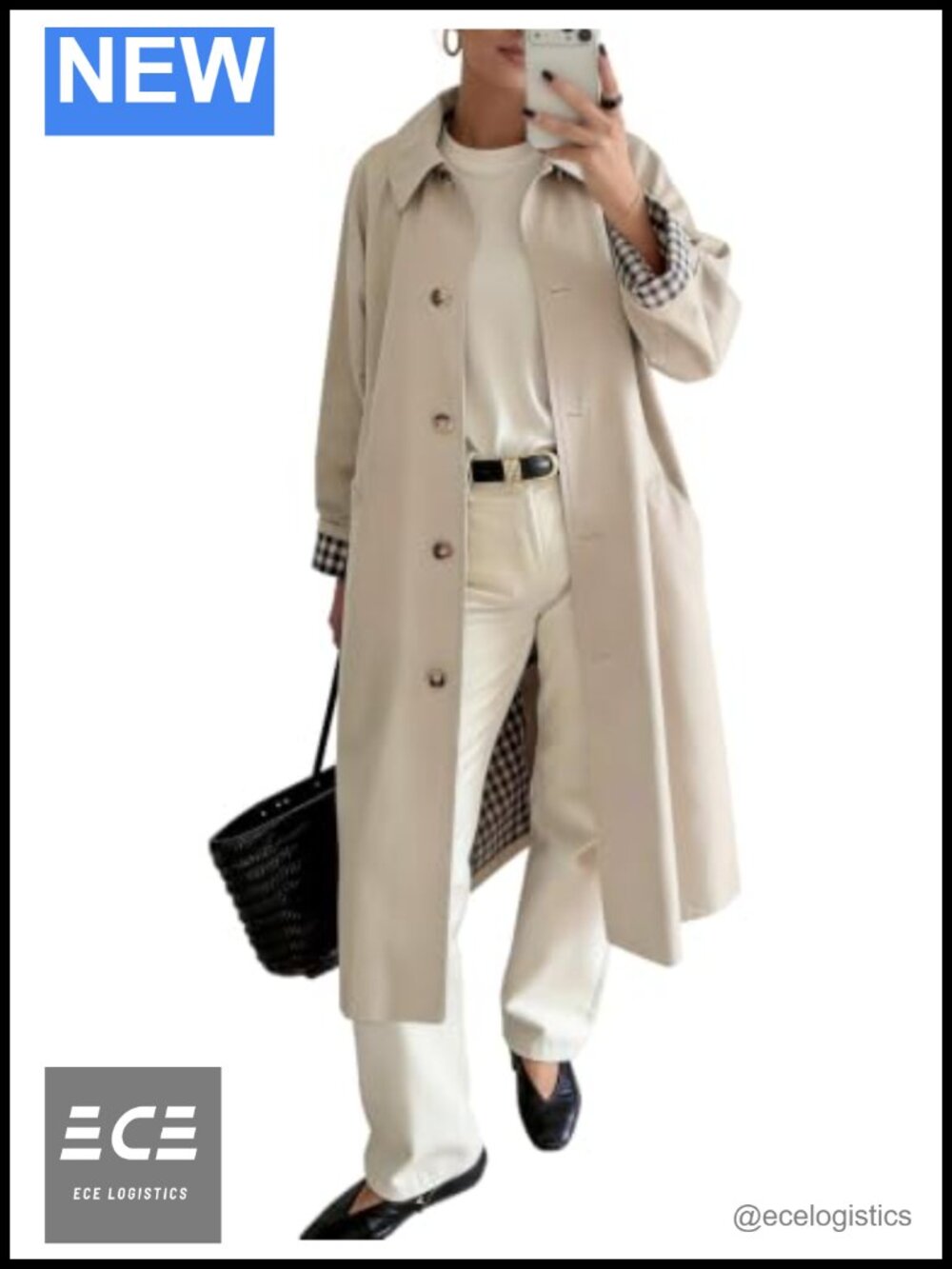 Kissonic Womens Long Trench Coat Classic Windproof Plaid Lining Overcoat